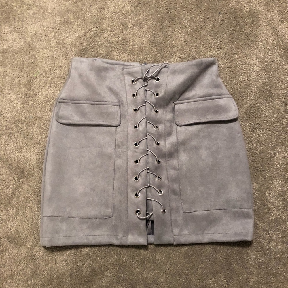 Gray suede lace up skirt